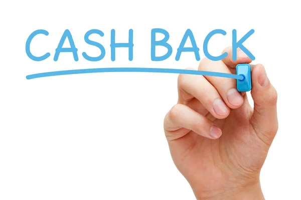 Cash Back handskrift med blå markör — Stockfoto