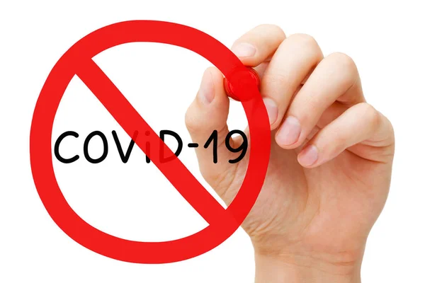 Hand Ritning Coronavirus Covid Pandemisk Utbrott Förbud Skylt Koncept Med — Stockfoto