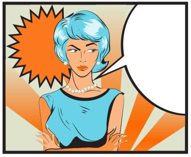 Pop Art kızgın kadın illüstrasyon kabarcık konuşma ile söz
