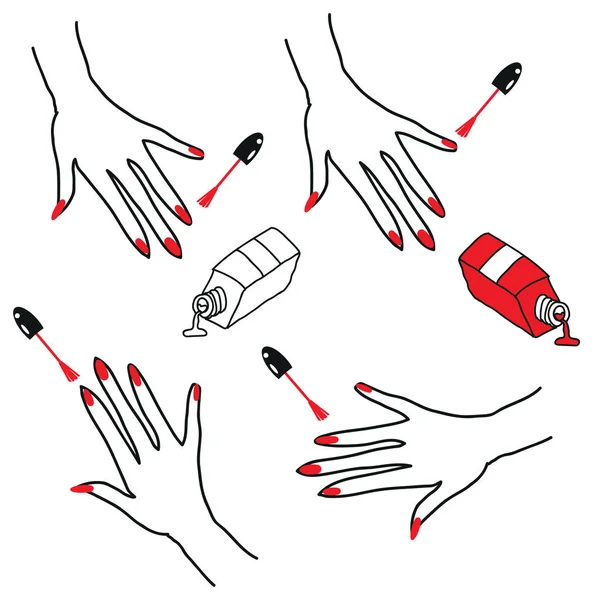 Manicure pictogrammen tattoo stijl handen nagellak — Stockfoto