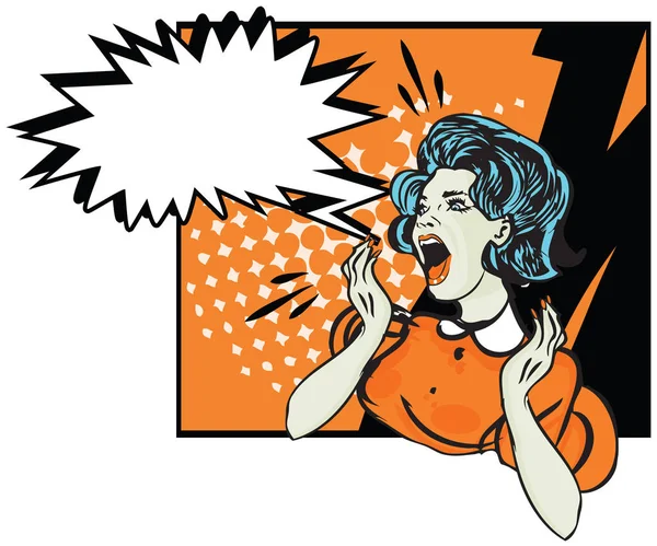Umutsuz kadın - retro küçük resim illüstrasyon kızgın kız cry ile konuşma balonu