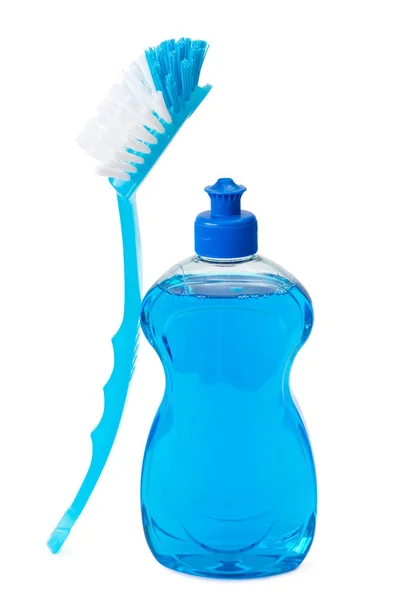 Dishwashing detergent with brush — Stock Photo, Image