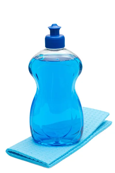 Liquido per lavastoviglie con panno — Foto Stock