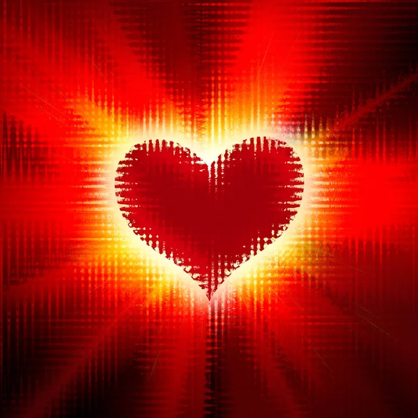 Red heart with rays on a black — Stock Photo, Image