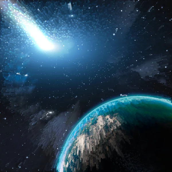 Earth in space with a flying asteroid — Stock Photo, Image