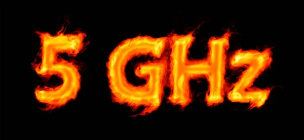 5 GHz (flaming inscription on black) — Stock Photo, Image