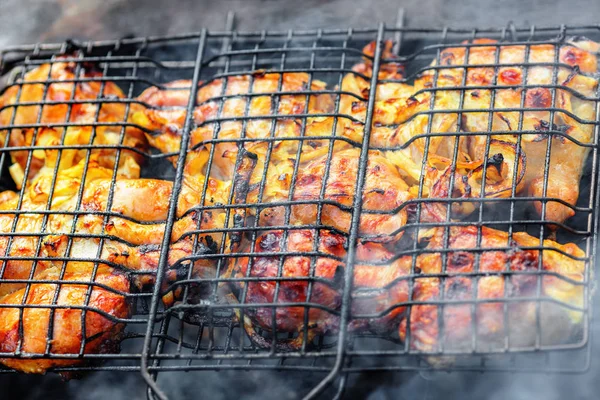 Chicken Shashlik Asado Sobre Carbón Parrilla —  Fotos de Stock