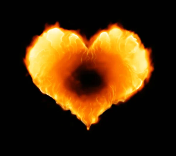 Flaming heart on black — Stock Photo, Image