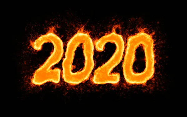 Neujahr 2020 (flammende Nummer auf schwarz) — Stockfoto