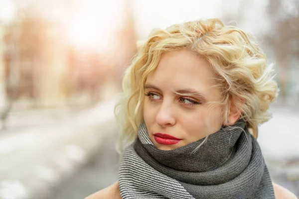 Portret Van Een Mooie Jonge Vrouw Winterdag Ondiep Dof — Stockfoto