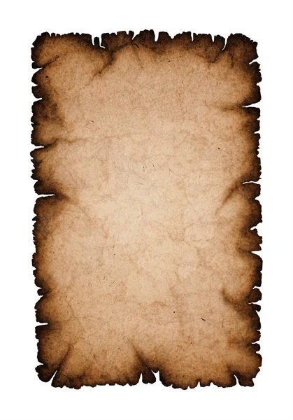 Starý List Papíru Spálenými Okraji Bílém Pozadí — Stock fotografie