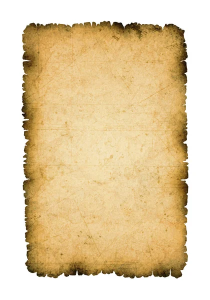 Old Sheet Paper Burnt Edges White Background — Stock Photo, Image