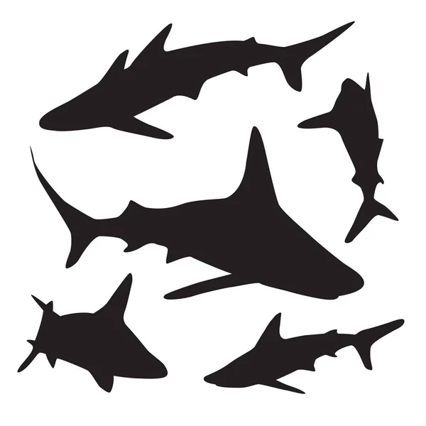 Juego de siluetas vector tiburón . — Vector de stock