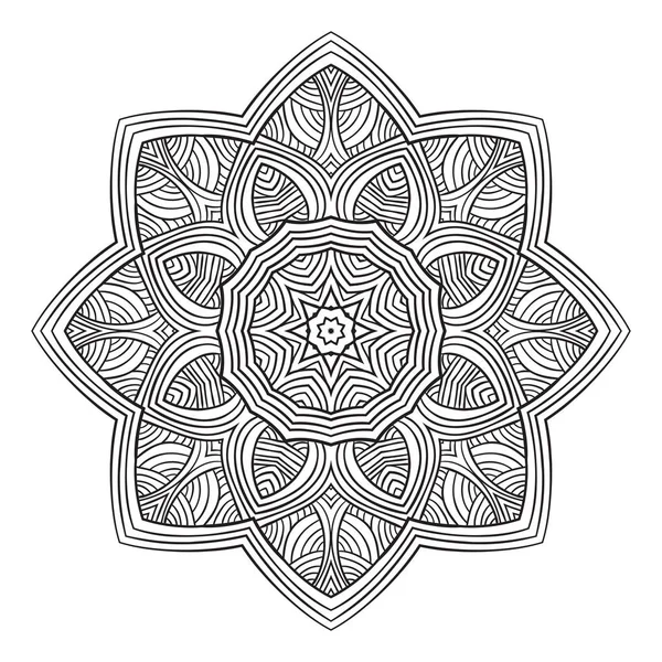 Mandala fractal étnico. Tatuaje de meditación de círculo vectorial — Vector de stock