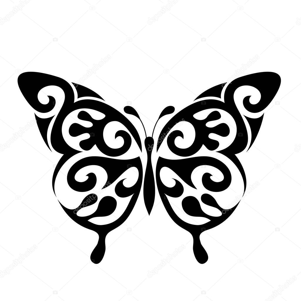 Graphic icon of butterfly. Butterfly tattoo isolated on white background. Vector