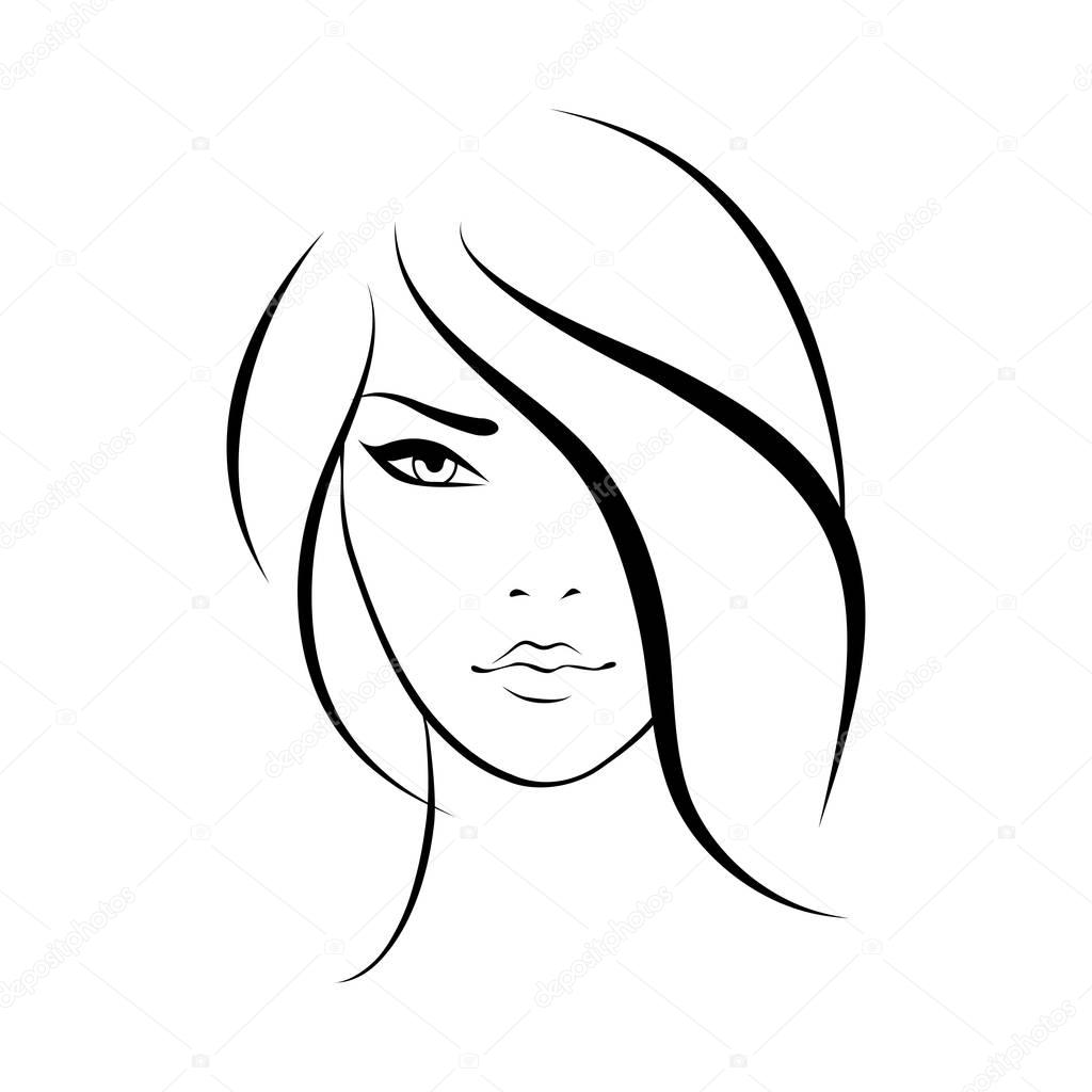 Beauty woman face silhouette in profile. Hair Fashion icon