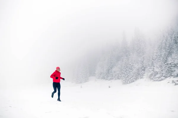 Trilha que corre na neve em montanhas de inverno — Fotografia de Stock