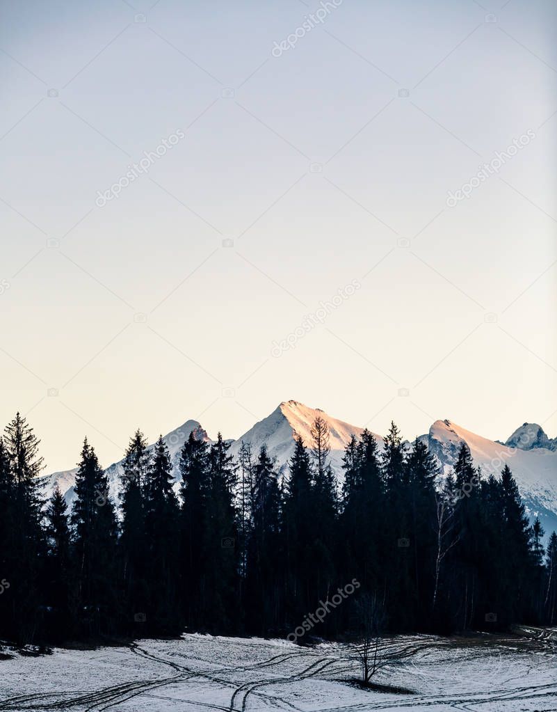 Mountains landscape, sunset in Tatras