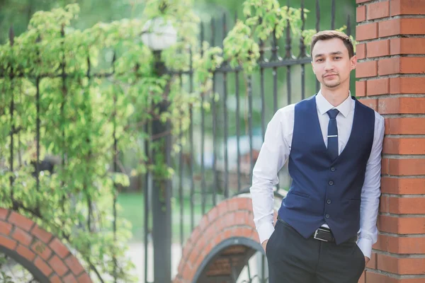 Handsome groom smiling — Stock Photo, Image