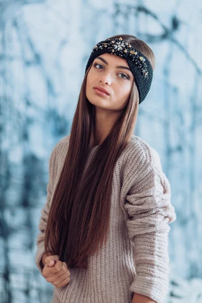 Young  woman in warm headband — Stock Photo, Image