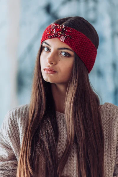 Young  woman in warm headband — Stock Photo, Image