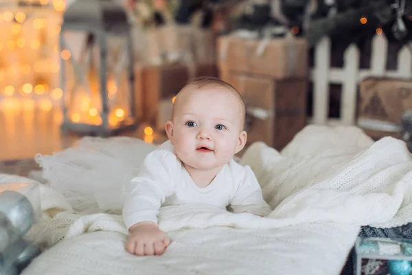 Little girl in  with Christmas  decorations — Stock Photo, Image