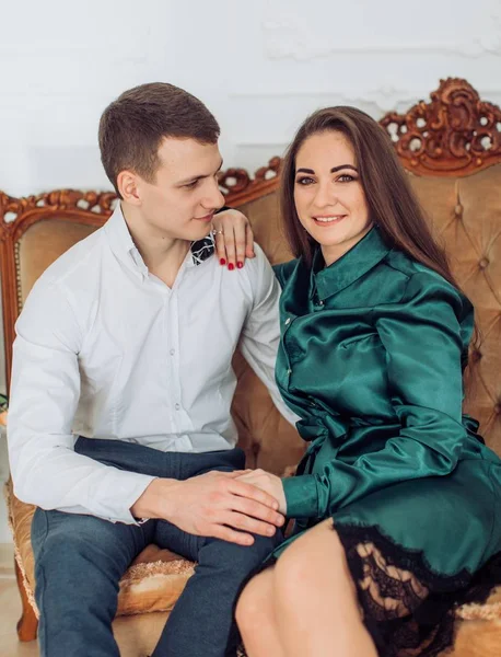 Young beautiful couple  in studio — Stock Photo, Image