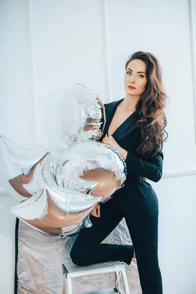 Young woman  in dress with balloons — Stock Photo, Image