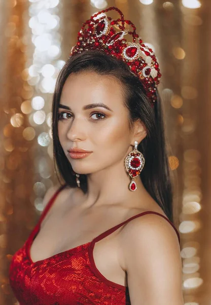 young woman with makeup in  fashion dress