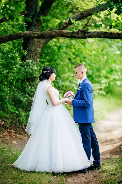 Menyasszony és vőlegény az esküvő napján — Stock Fotó