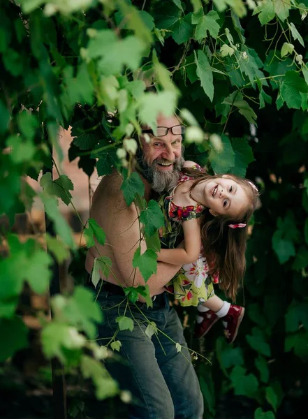 Cute Little Happy Girl Grandfather — Stock Photo, Image