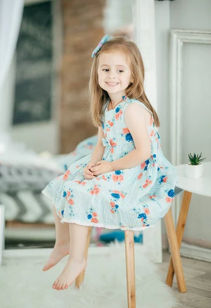 Cute Little Girl Dress Home Happy Childhood Concept — Stock Photo, Image