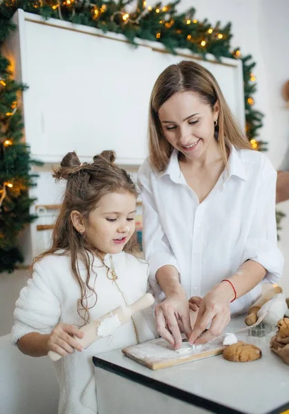 Merry Christmas Happy Holidays Family Preparation Holiday Food Mother Daughter — Stock Photo, Image