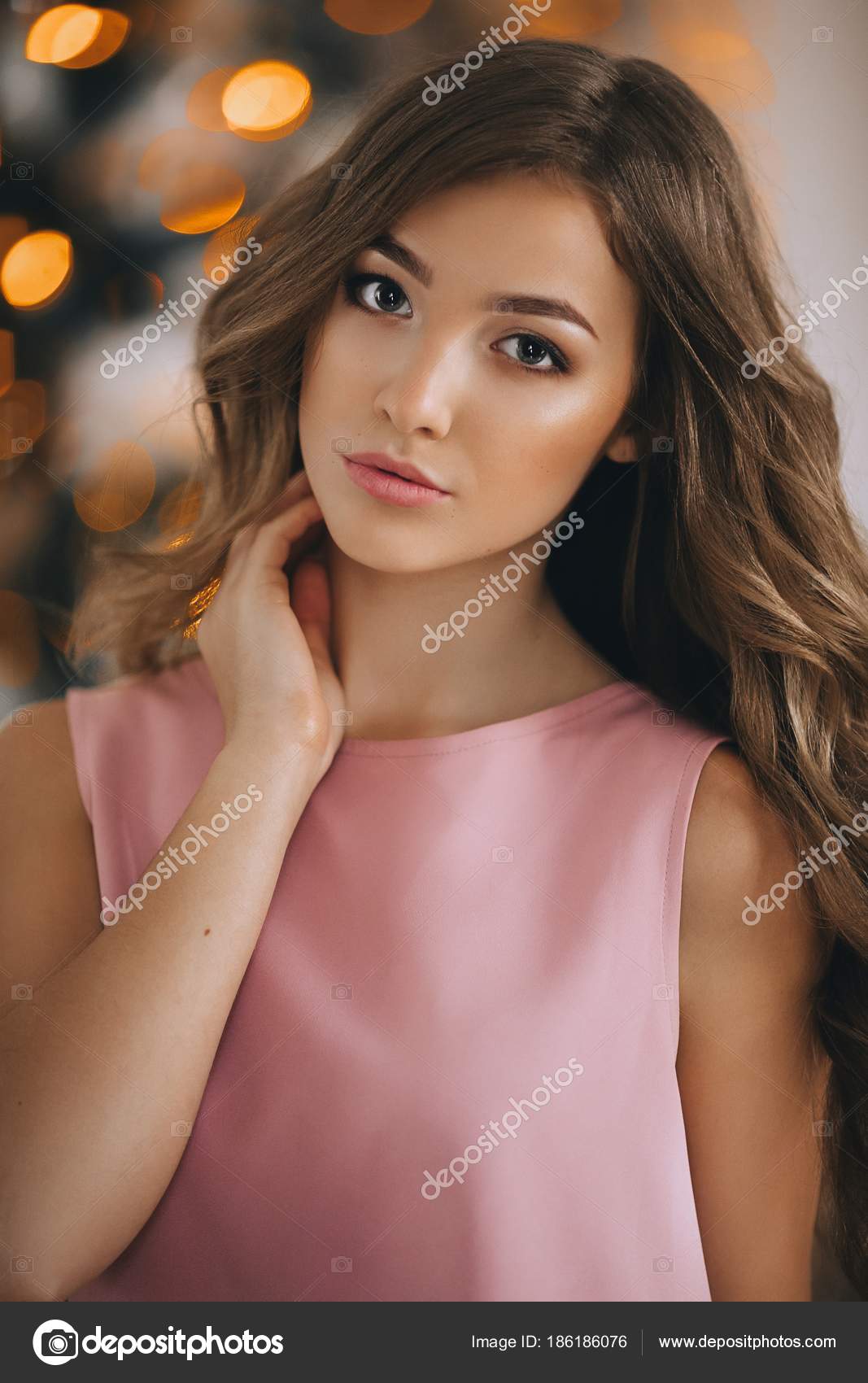 Beautiful Young Woman Posing Pink Dress Stock Photo by ©Forewer 186186076