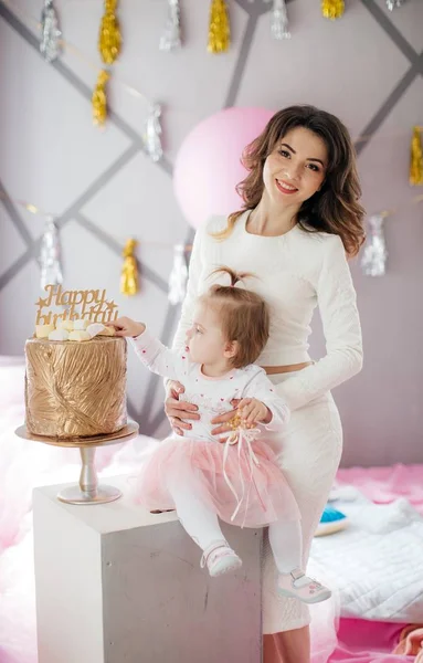 Portrait Belle Jeune Femme Avec Petite Fille — Photo