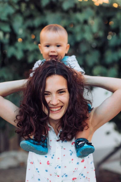 Young Mother Her Adorable Baby Boy Outdoor — Stock Photo, Image