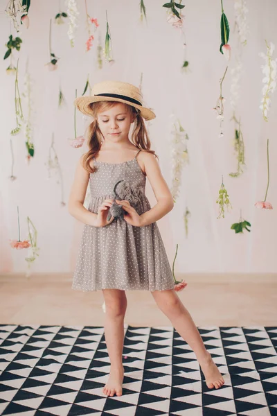 Cute Little Girl Dress Home Happy Childhood Concept — Stock Photo, Image