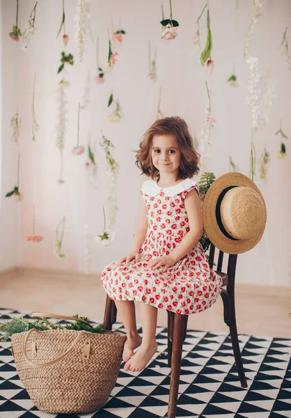 Cute Little Girl Dress Home Happy Childhood Concept — Stock Photo, Image