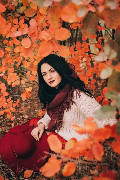 Portrait Belle Jeune Femme Dans Parc Automne — Photo