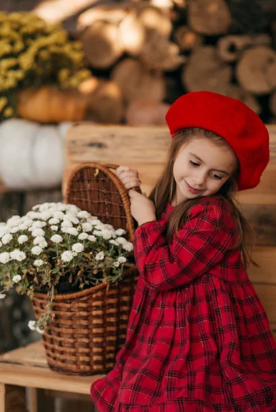 Portrait Beautiful Little Girl Flowers — Stock Photo, Image