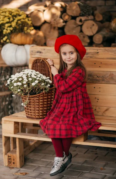 Portrait Belle Petite Fille Avec Des Fleurs — Photo