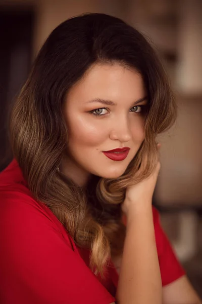 Portrait Beautiful Woman Red Dress — Stock Photo, Image