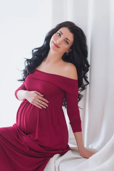 Beautiful Pregnant Woman Posing Studio — Stock Photo, Image