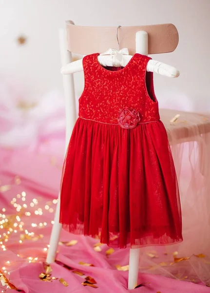 Vestido Criança Cabide Roupa Vestido Para Primeiro Aniversário Uma Menina — Fotografia de Stock