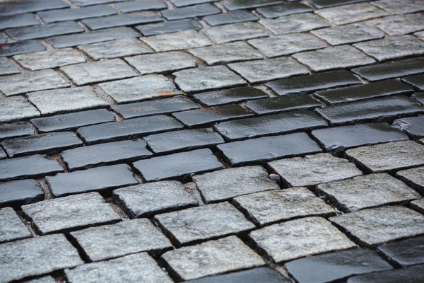 Prag'da eski ıslak kaldırım taşı yol