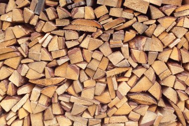 Woodpile içinde yığılmış yakacak odun.