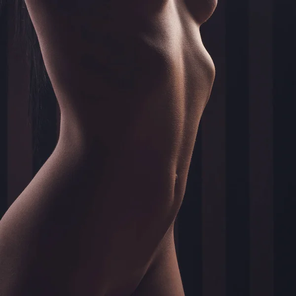Güzel Genç Seksi Kadın Ideal Çıplak Vücudunu Gösteriyor Gösterişsiz Stüdyo — Stok fotoğraf