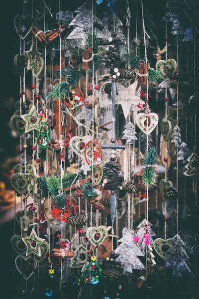 Christmas market details. Christmass tree decorations — Stock Photo, Image