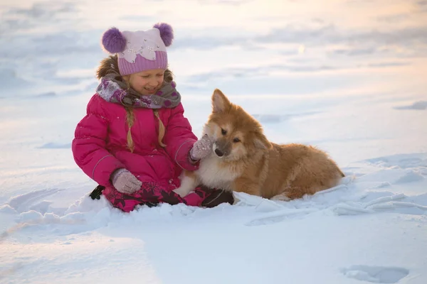 Niña y perro — Foto de Stock