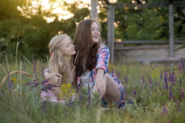 Vacker flicka på ängen — Stockfoto